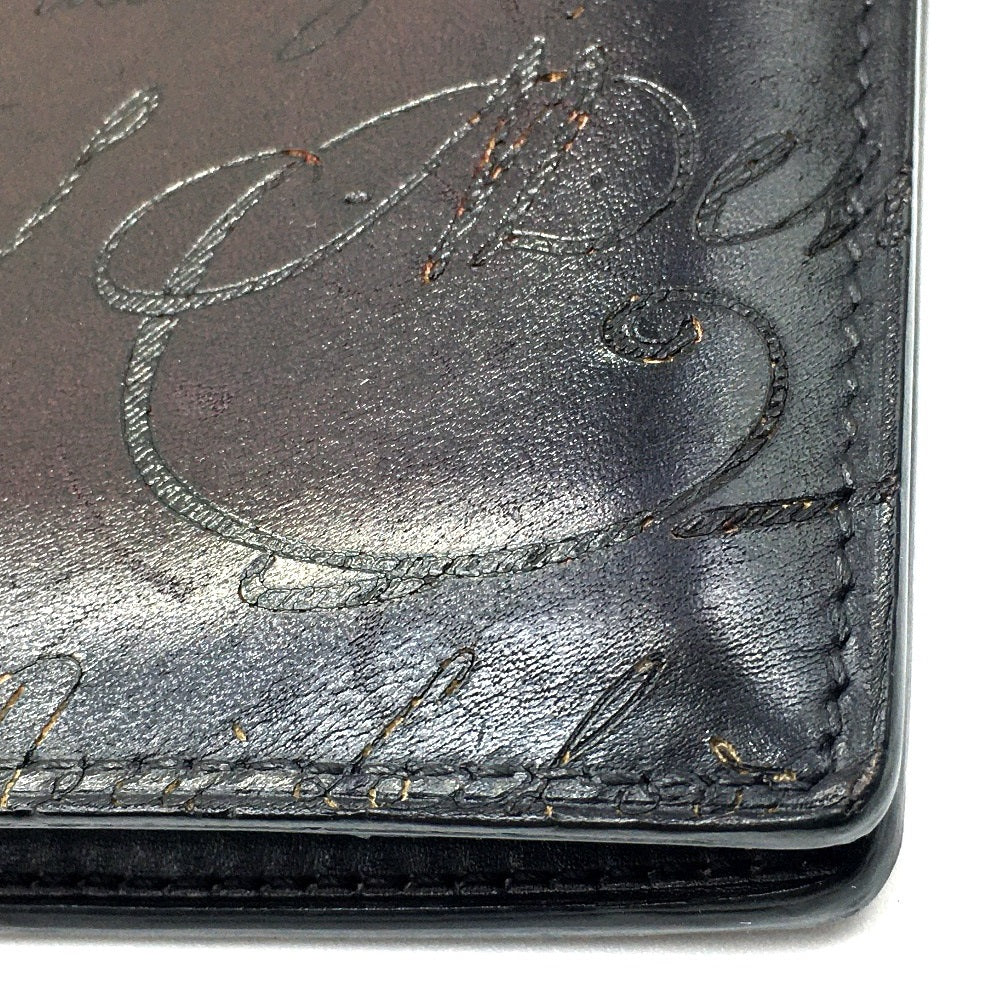 Berluti Calligraphy Ebene Long Wallet, Leather Accessory, Long Wallet, Bifold Wallet, Men's, Purple, Dark Purple x Black