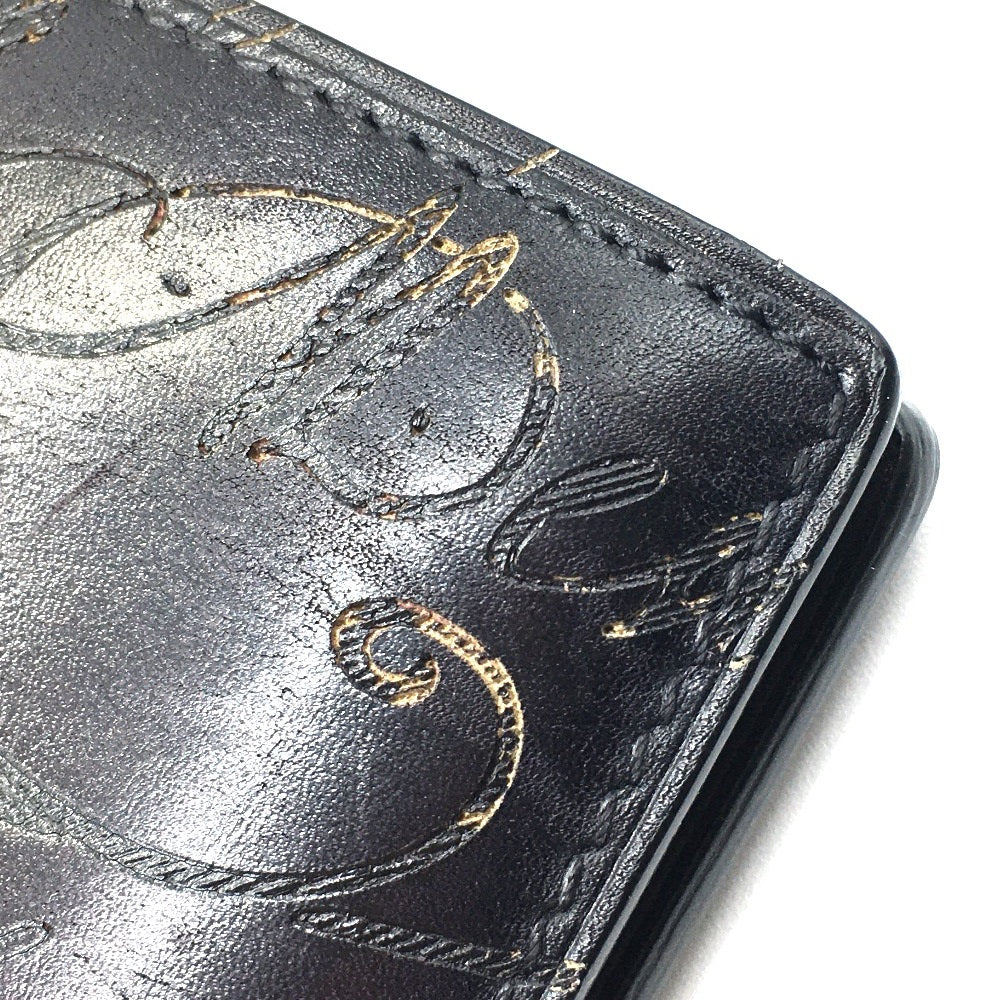 Berluti Calligraphy Ebene Long Wallet, Leather Accessory, Long Wallet, Bifold Wallet, Men's, Purple, Dark Purple x Black