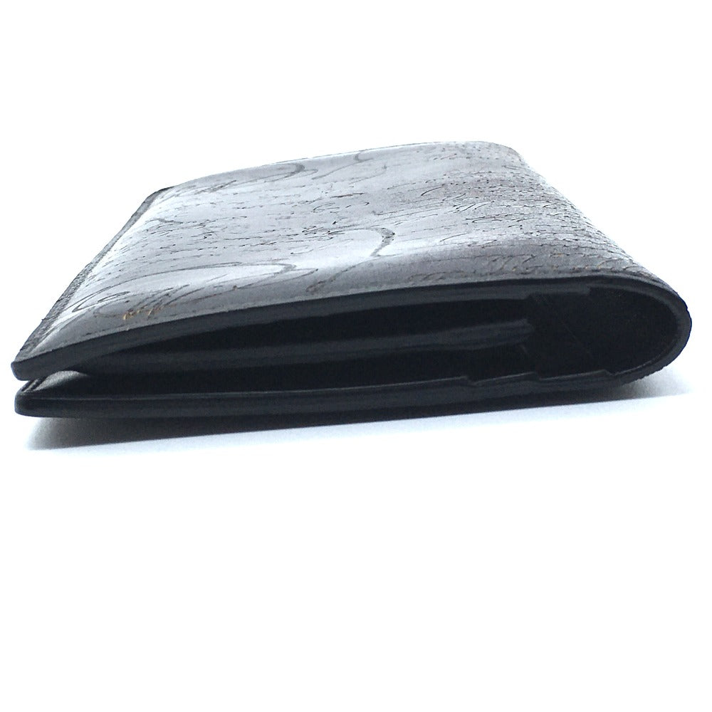 Berluti Calligraphy Ebene Long Wallet, Leather Accessory, Long Wallet, Bifold Wallet, Men's, Purple, Dark Purple x Black