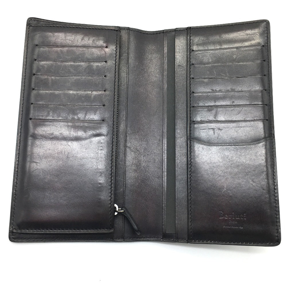 Berluti Calligraphy Ebene Long Wallet, Leather Accessory, Long Wallet, Bifold Wallet, Men's, Purple, Dark Purple x Black