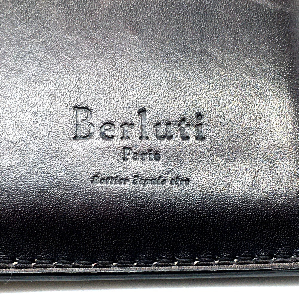 Berluti Calligraphy Ebene Long Wallet, Leather Accessory, Long Wallet, Bifold Wallet, Men's, Purple, Dark Purple x Black
