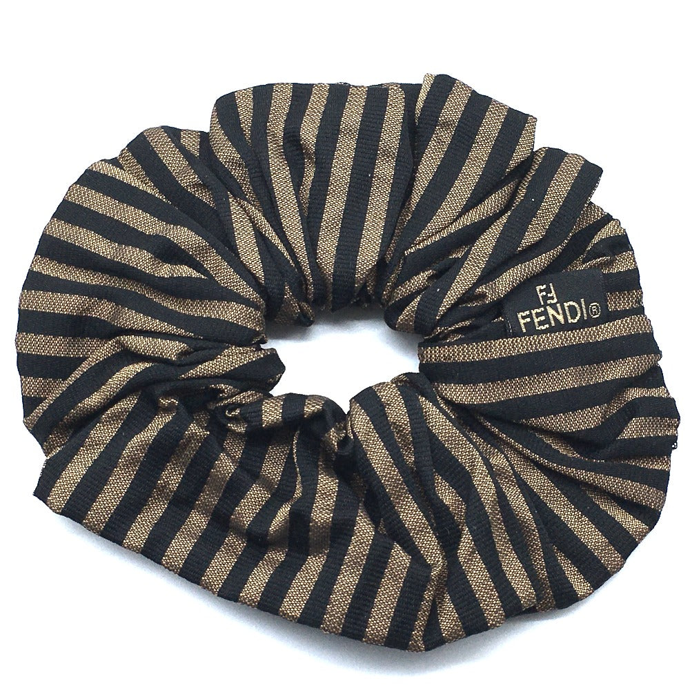 FENDI Pequin Scrunchie Hair Accessory, Hair Tie, Canvas Hair Tie, Women's, Brown, Brown and Black