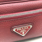PRADA Triangle Logo Plate Leather Pouch for Women, Red