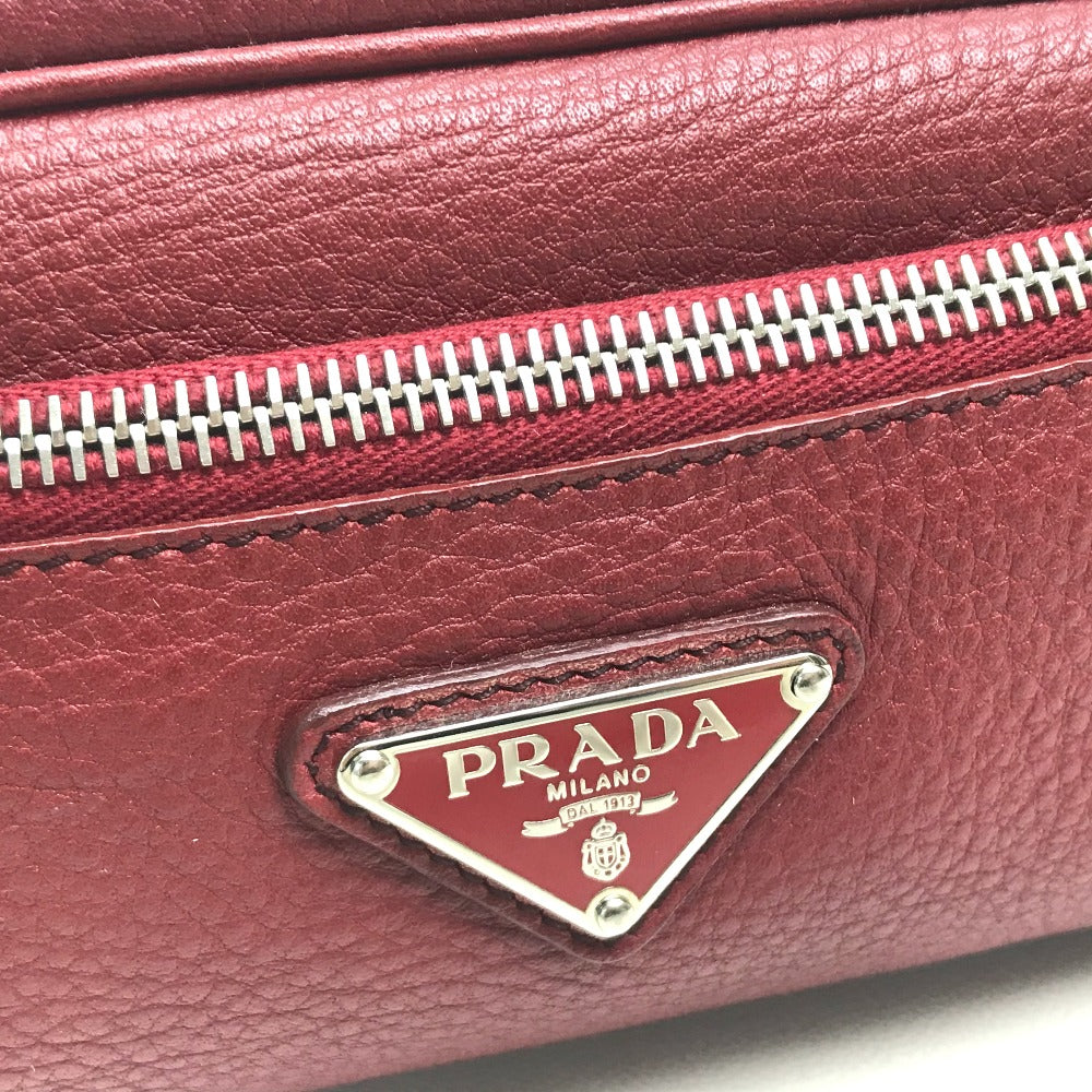 PRADA Triangle Logo Plate Leather Pouch for Women, Red