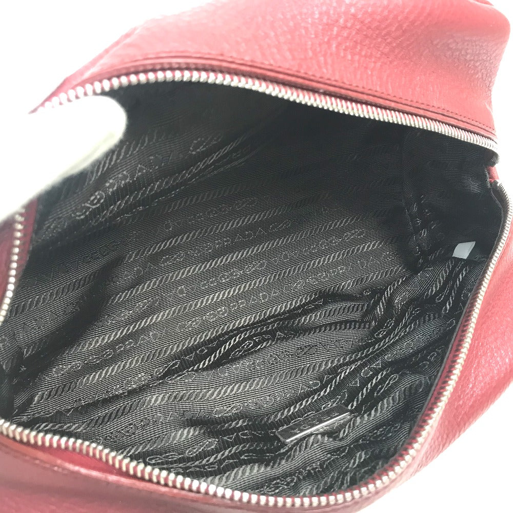 PRADA Triangle Logo Plate Leather Pouch for Women, Red