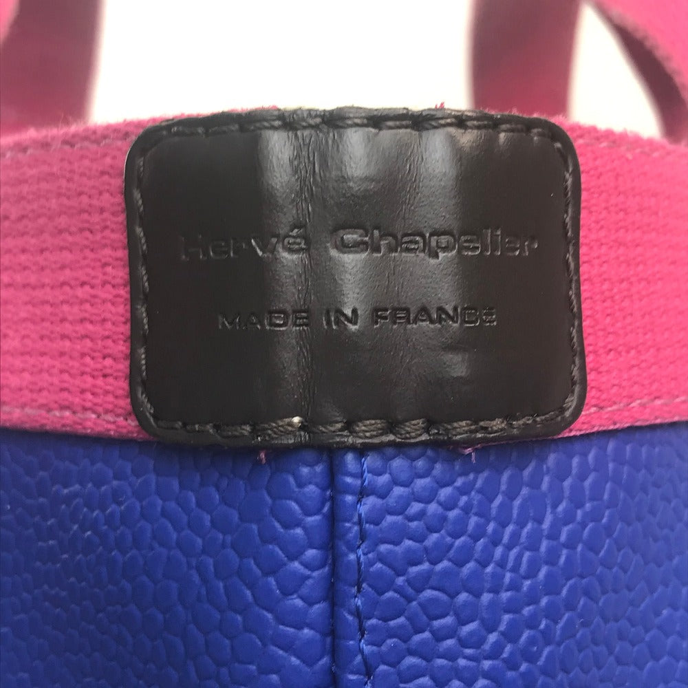 Herve Chapelier バイカラー 舟型 カバン ミニ バッグ ハンドバッグ Pt950 レディース ブルー×ピンク