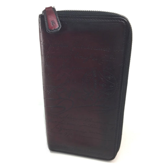 Berluti Calligraphy Wallet, Long Leather Wallet, Men's, Brown, Dark Brown/Black