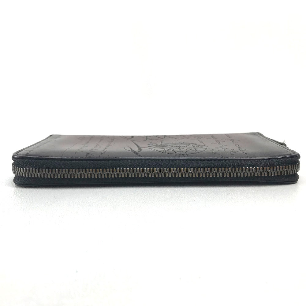 Berluti Calligraphy Wallet, Long Leather Wallet, Men's, Brown, Dark Brown/Black