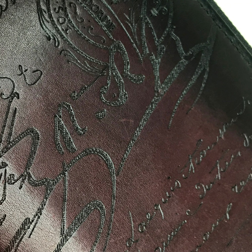 Berluti Calligraphy Wallet, Long Leather Wallet, Men's, Brown, Dark Brown/Black