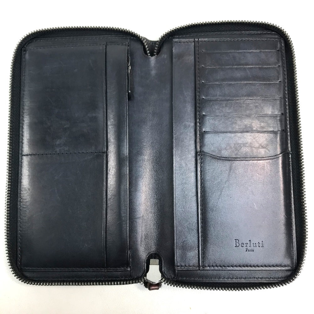 Berluti Calligraphy Wallet, Long Leather Wallet, Men's, Brown, Dark Brown/Black