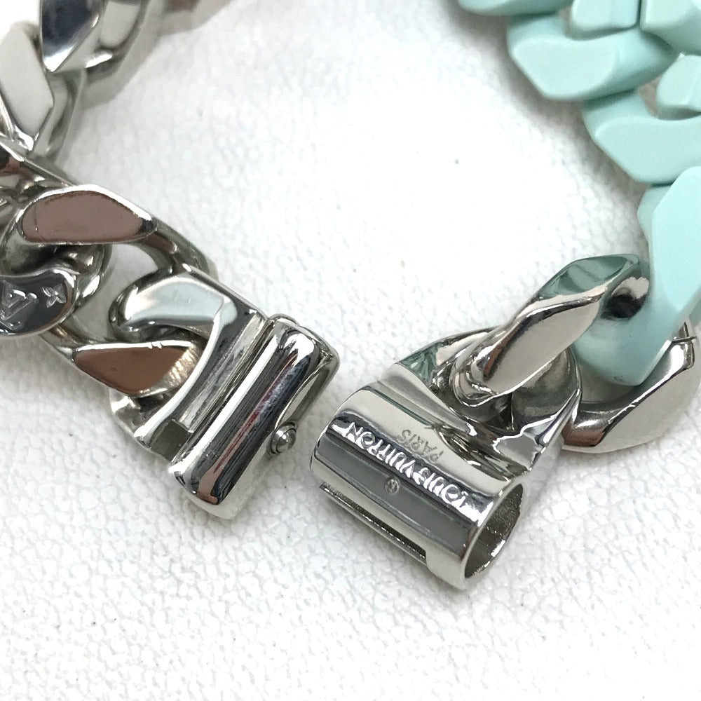 LOUIS VUITTON MP2630 LV Sculpture Chain Bracelet, Ceramic, Women's, Silver, Pastel Green