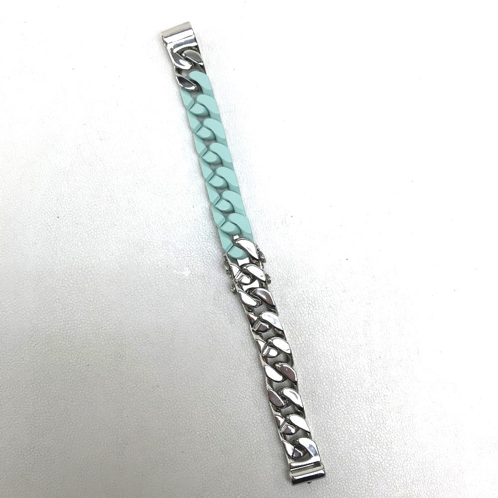 LOUIS VUITTON MP2630 LV Sculpture Chain Bracelet, Ceramic, Women's, Silver, Pastel Green