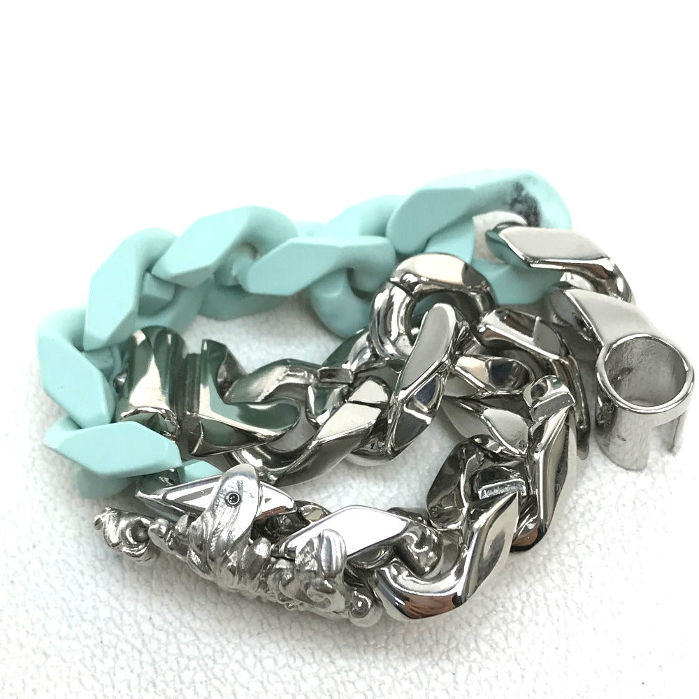 LOUIS VUITTON MP2630 LV Sculpture Chain Bracelet, Ceramic, Women's, Silver, Pastel Green