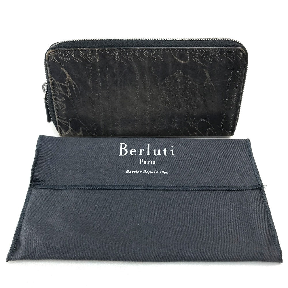 Berluti ラウンドファスナー カリグラフィ ベネチアンレザー 長財布 レザー メンズ ブラウン ダークブラウン