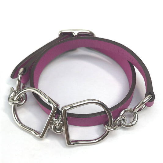 HERMES Etrier Double Tour Double Bracelet in Swift Leather, Purple