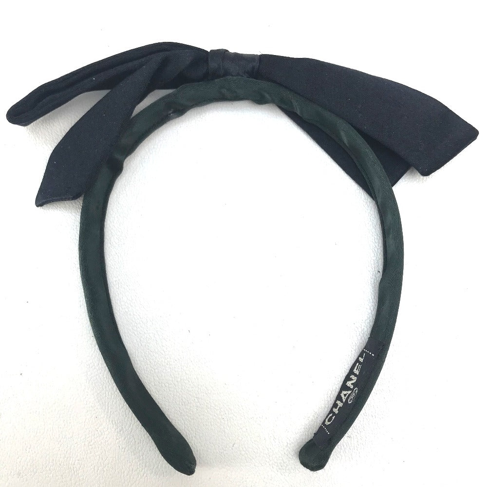 CHANEL Ribbon Hair Accessory Satin Women's Black Black x Dark Green