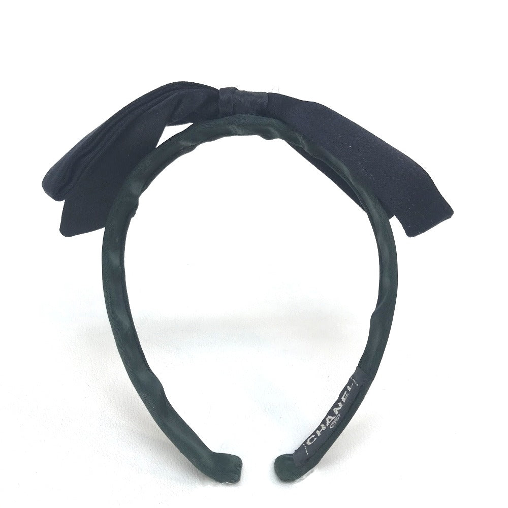 CHANEL Ribbon Hair Accessory Satin Women's Black Black x Dark Green