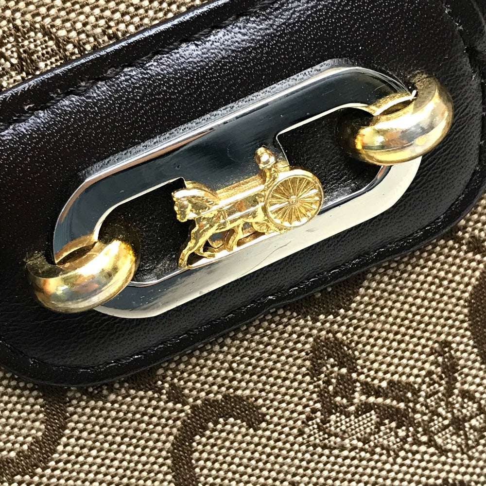 CELINE Carriage Hardware Logo Vintage Shoulder Bag Canvas/Leather Women's Beige/Dark Brown