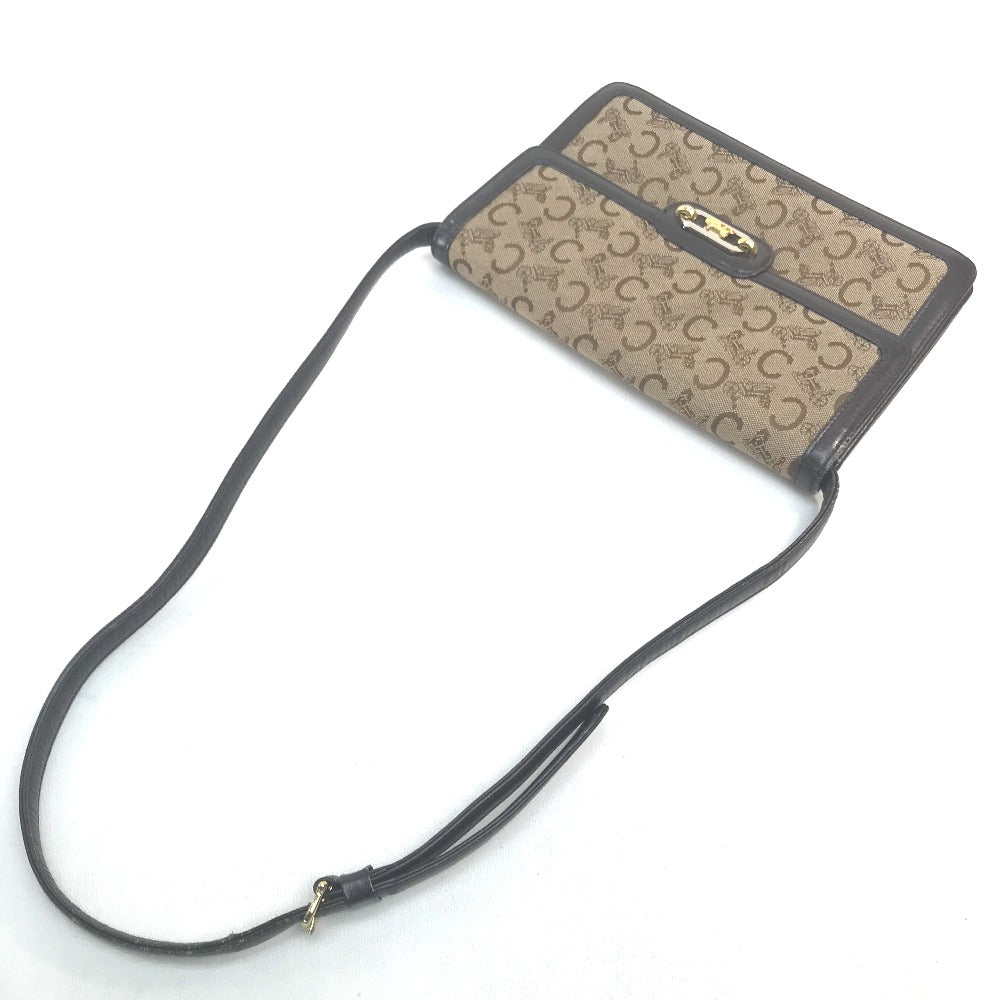 CELINE Carriage Hardware Logo Vintage Shoulder Bag Canvas/Leather Women's Beige/Dark Brown
