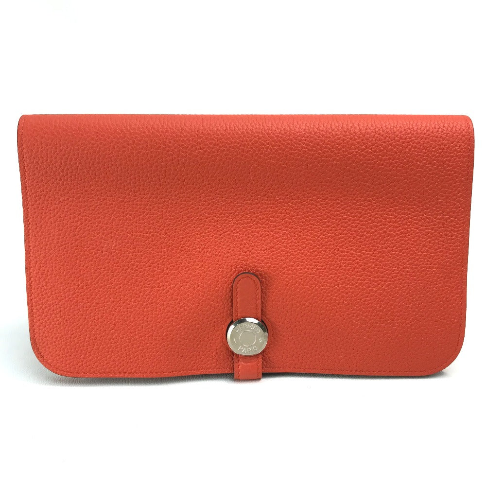 HERMES Dogon GM Dogon Duo Long Wallet with Coin Case, Togo, Unisex, Rouge Tomato, Orange Red