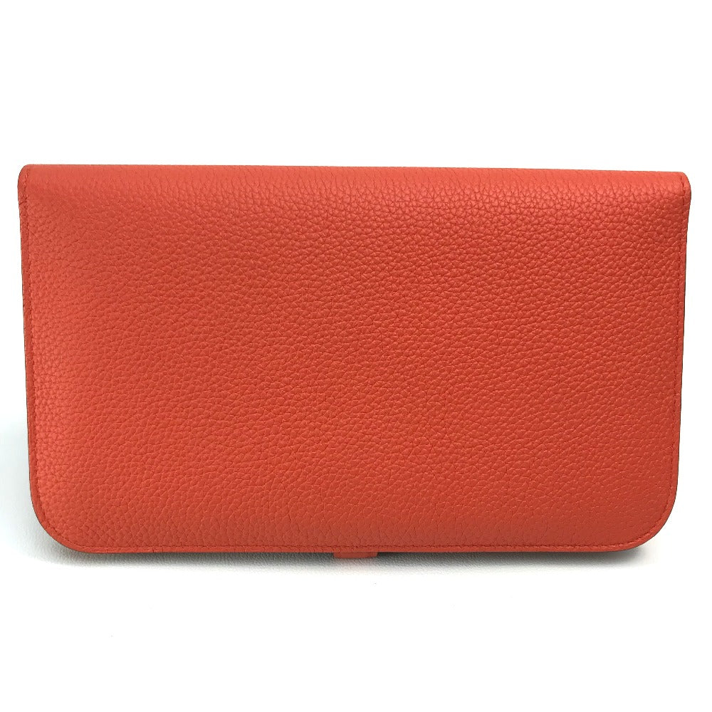 HERMES Dogon GM Dogon Duo Long Wallet with Coin Case, Togo, Unisex, Rouge Tomato, Orange Red