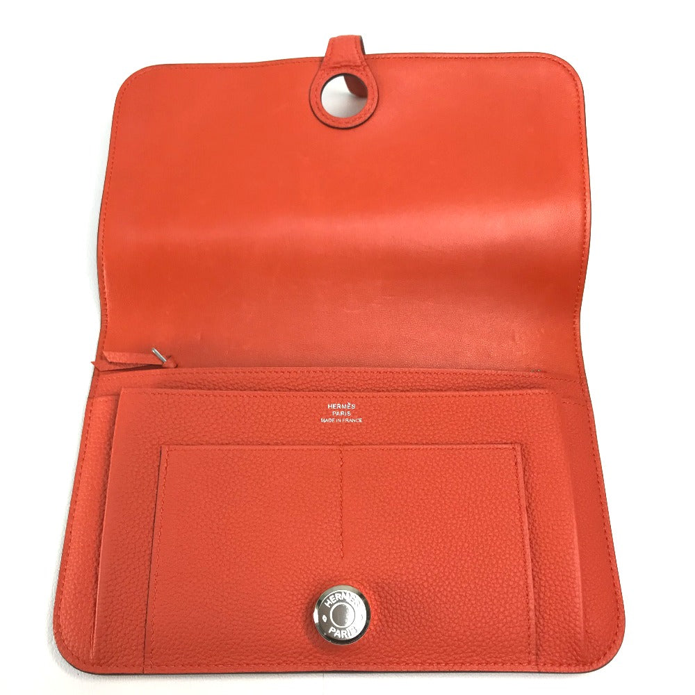 HERMES Dogon GM Dogon Duo Long Wallet with Coin Case, Togo, Unisex, Rouge Tomato, Orange Red