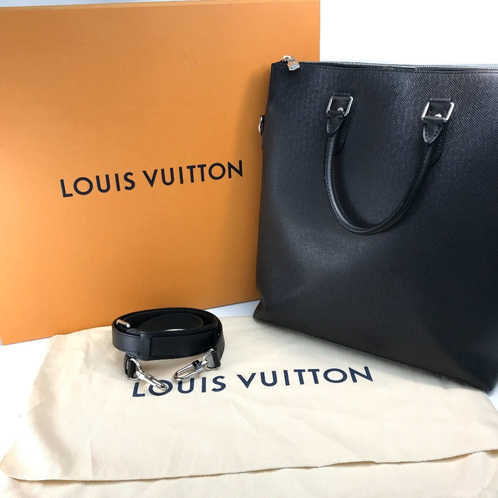 LOUIS VUITTON M33433 Taiga Anton Tote Bag, 2-Way Shoulder/Handbag, Taiga Leather, Men's, Noir, Black with Silver Hardware