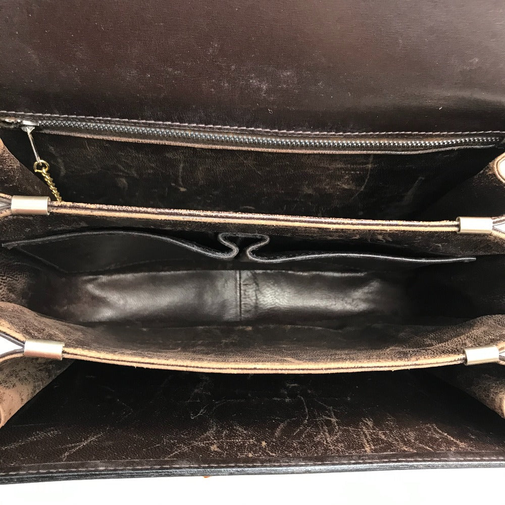 CELINE Vintage Carriage Hardware Shoulder Bag, Leather, Women's, Dark Brown with Gold Hardware