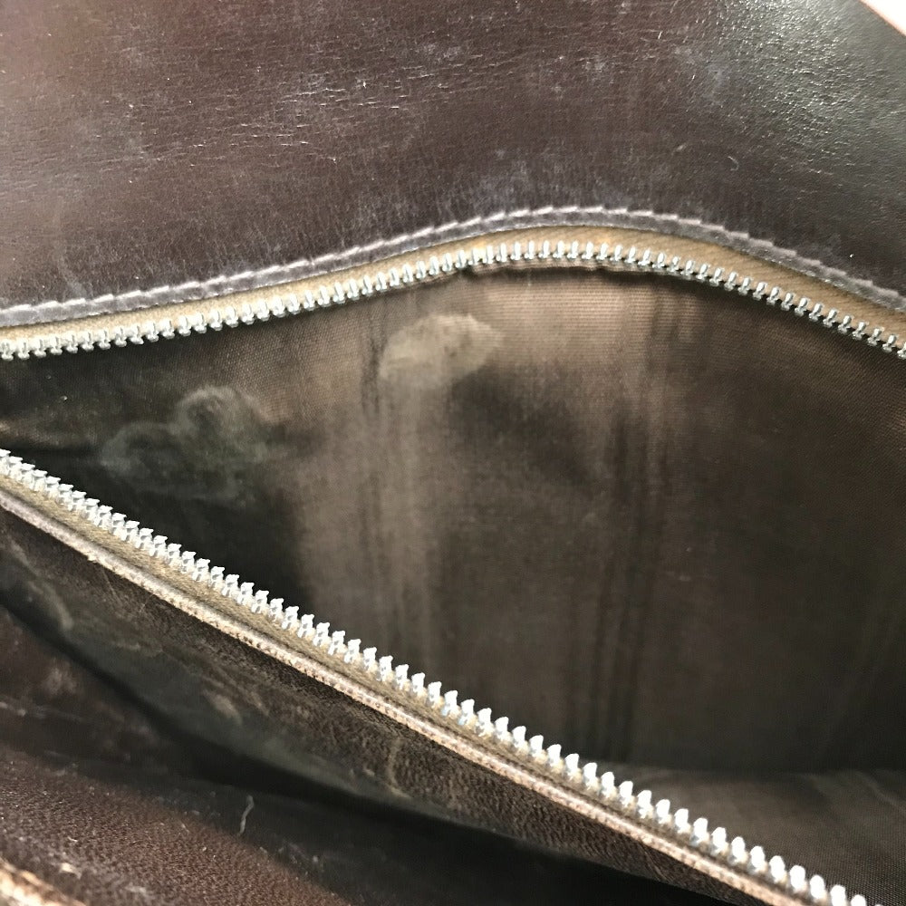 CELINE Vintage Carriage Hardware Shoulder Bag, Leather, Women's, Dark Brown with Gold Hardware