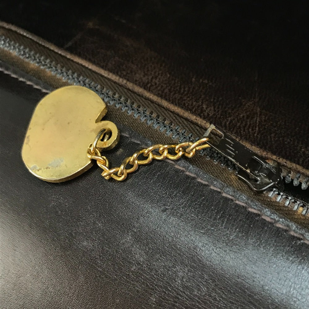 CELINE Vintage Carriage Hardware Shoulder Bag, Leather, Women's, Dark Brown with Gold Hardware