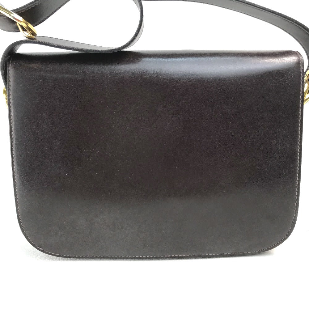CELINE Vintage Carriage Hardware Shoulder Bag, Leather, Women's, Dark Brown with Gold Hardware