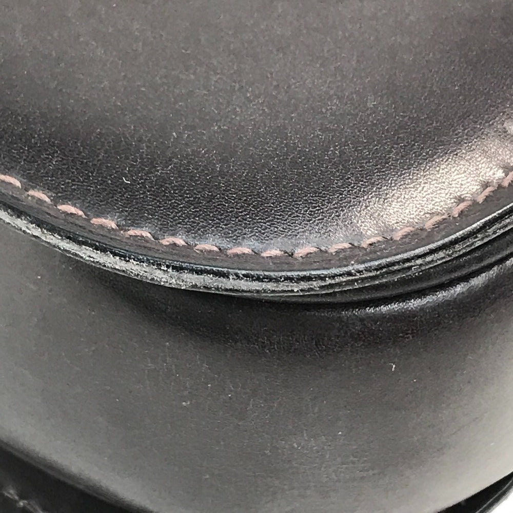 CELINE Vintage Carriage Hardware Shoulder Bag, Leather, Women's, Dark Brown with Gold Hardware