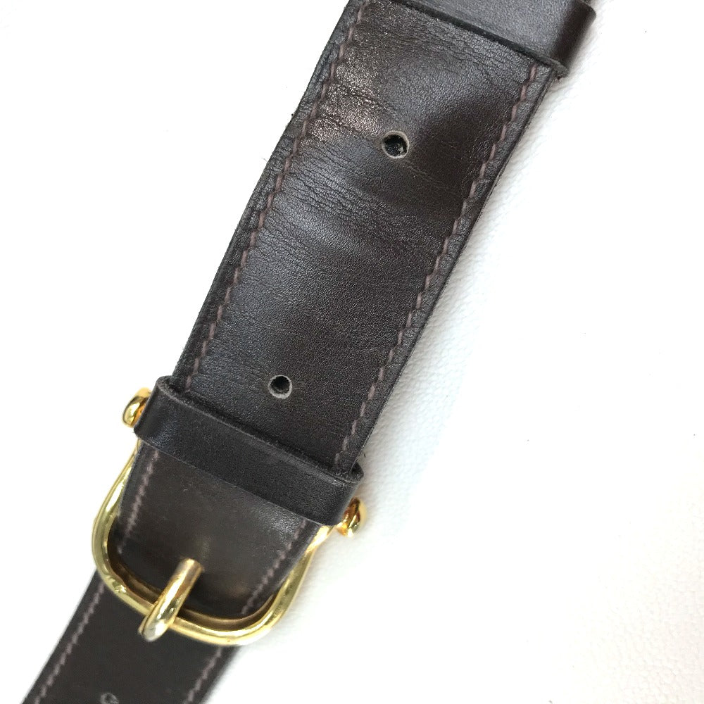 CELINE Vintage Carriage Hardware Shoulder Bag, Leather, Women's, Dark Brown with Gold Hardware