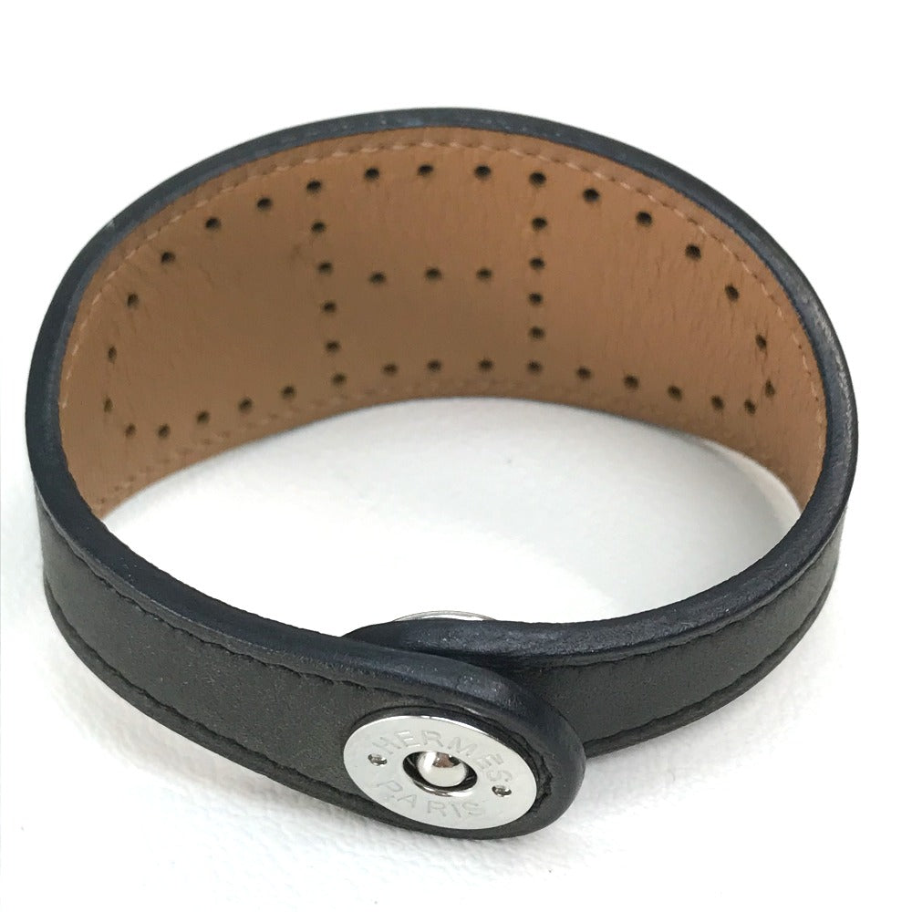 HERMES Evelyn Punched Leather Bracelet, Unisex, Black/Brown