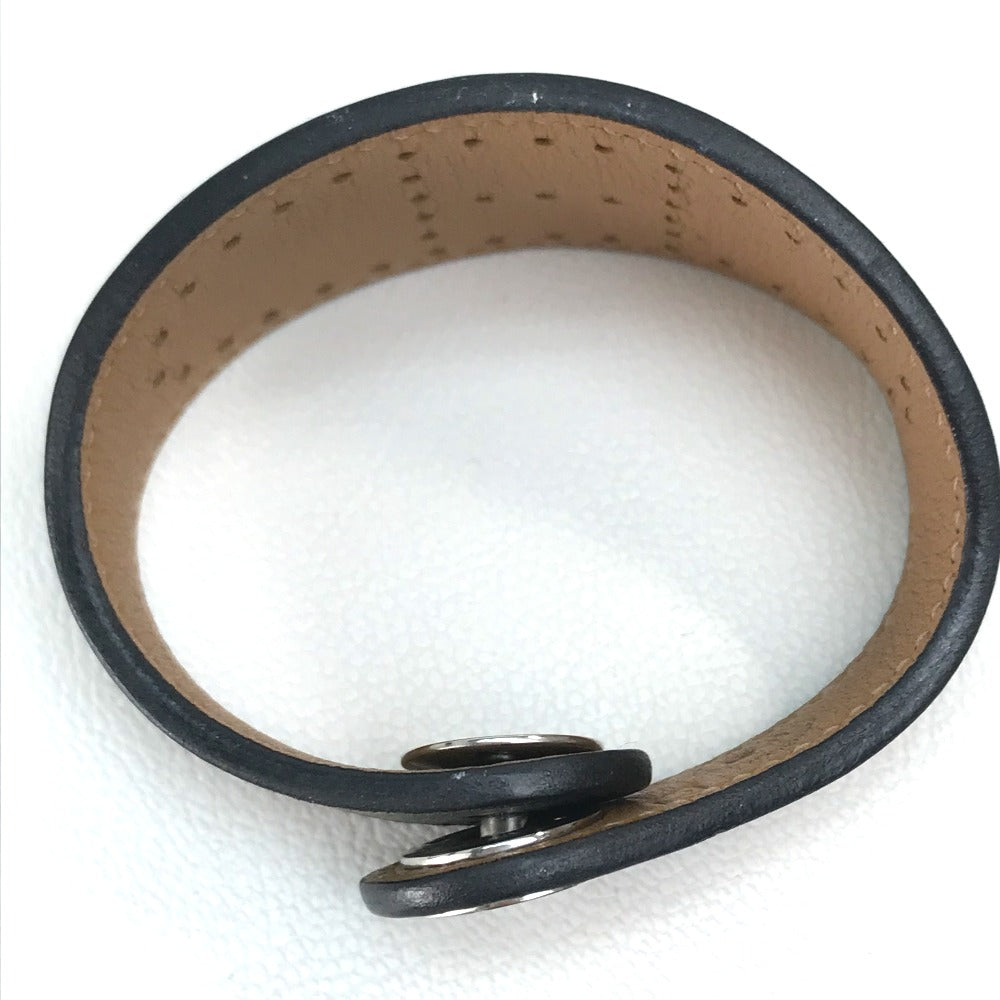 HERMES Evelyn Punched Leather Bracelet, Unisex, Black/Brown