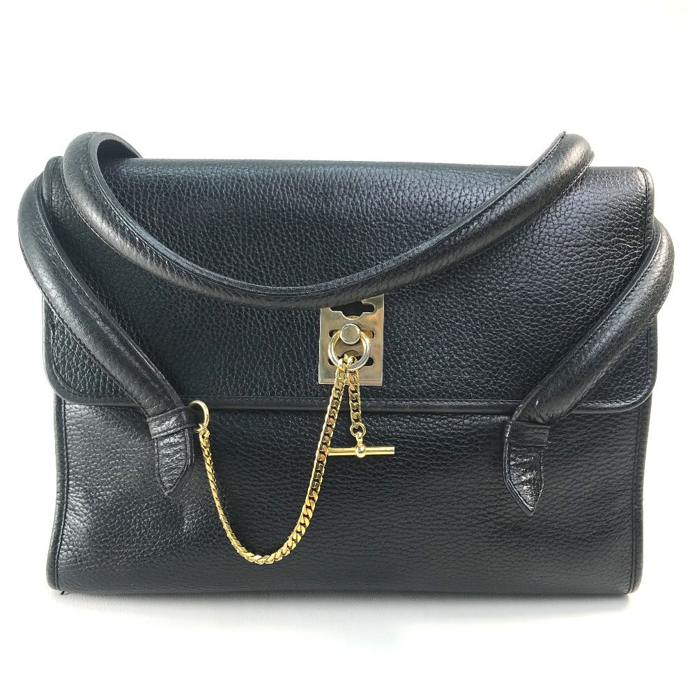 CELINE Vintage Chain Lock Tote Bag/Handbag in Leather, Black with Gold Hardware, Women's