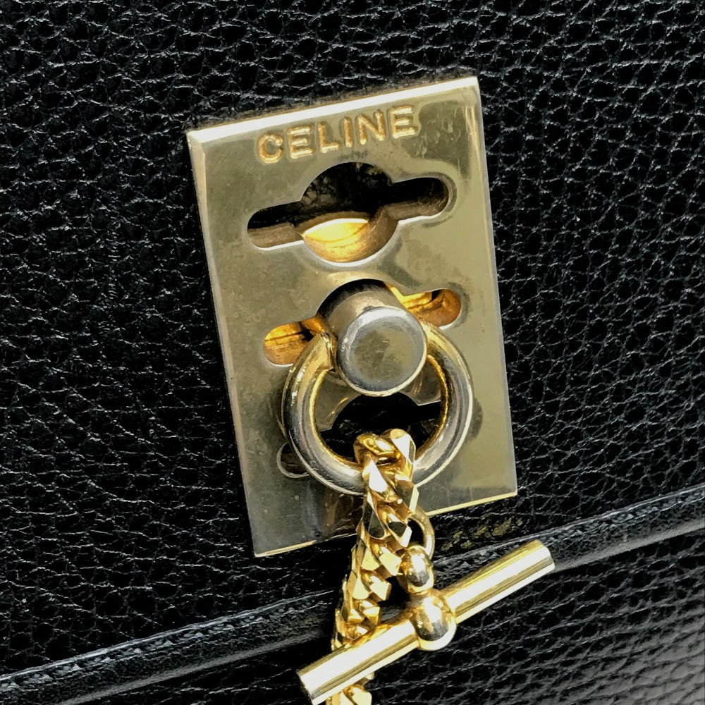 CELINE Vintage Chain Lock Tote Bag/Handbag in Leather, Black with Gold Hardware, Women's