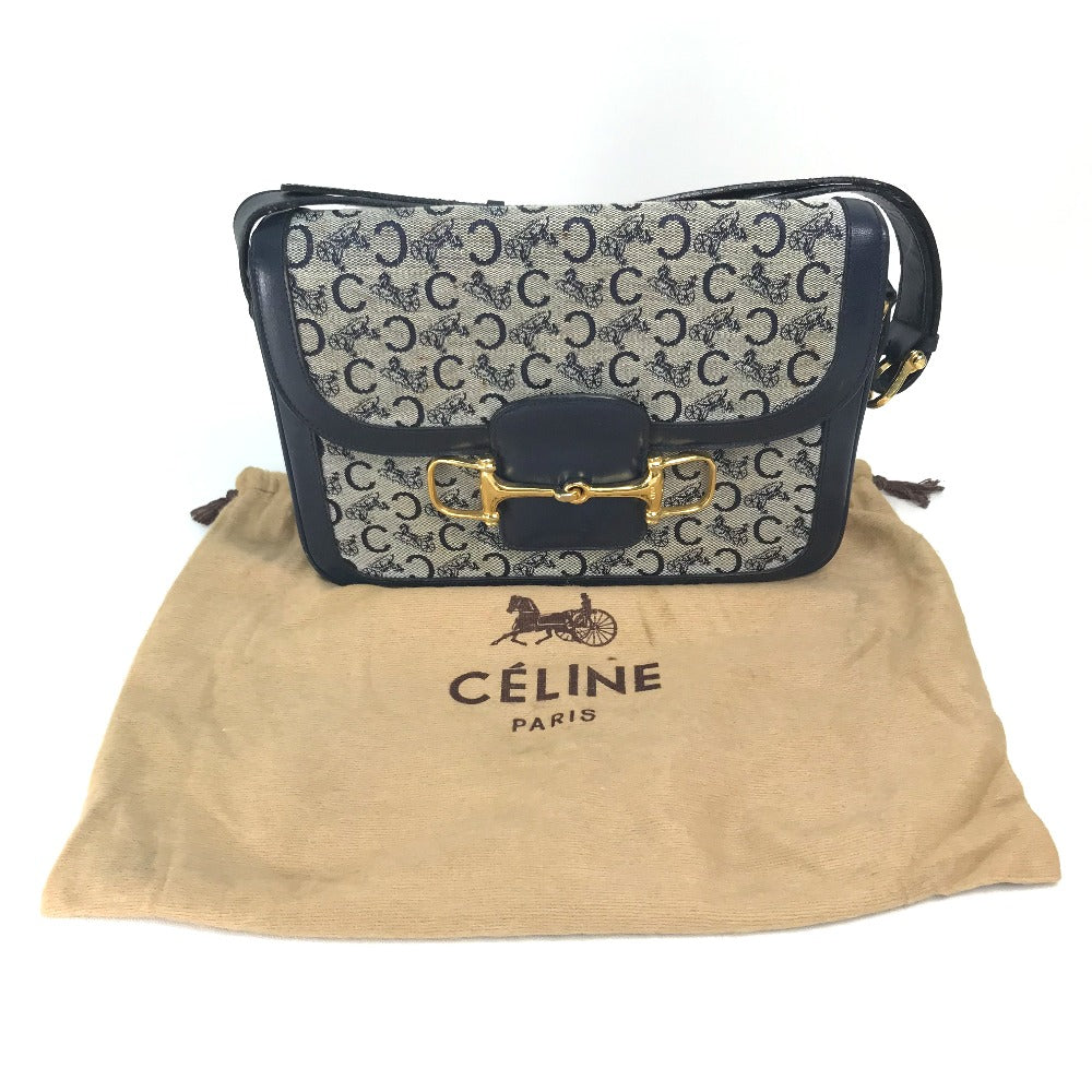 CELINE Old C Carriage Monogram Shoulder Bag, Canvas/Leather, Women's, Gray/Navy