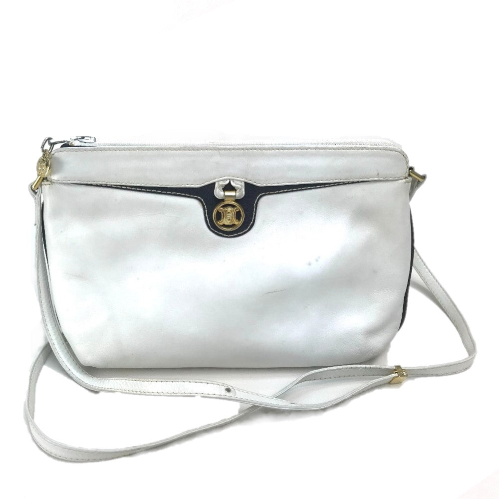 CELINE ロゴ カバン ポシエット ショルダーバッグ レザー レディース ホワイト×ゴールド金具