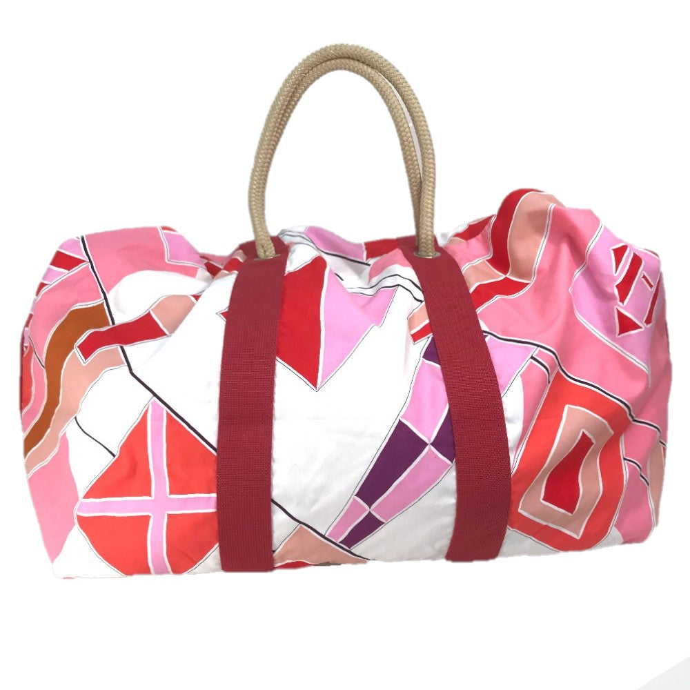 HERMES Cabas Drapeaux au Vent Beach Bag, Rope Handle Tote Bag, Cotton, Women's, Pink and Red