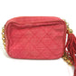 CHANEL CC ココマーク マトラッセ キルティング カバン フリンジ タッセル ショルダーバッグ キャンバス レディース レッド×ゴールド金具