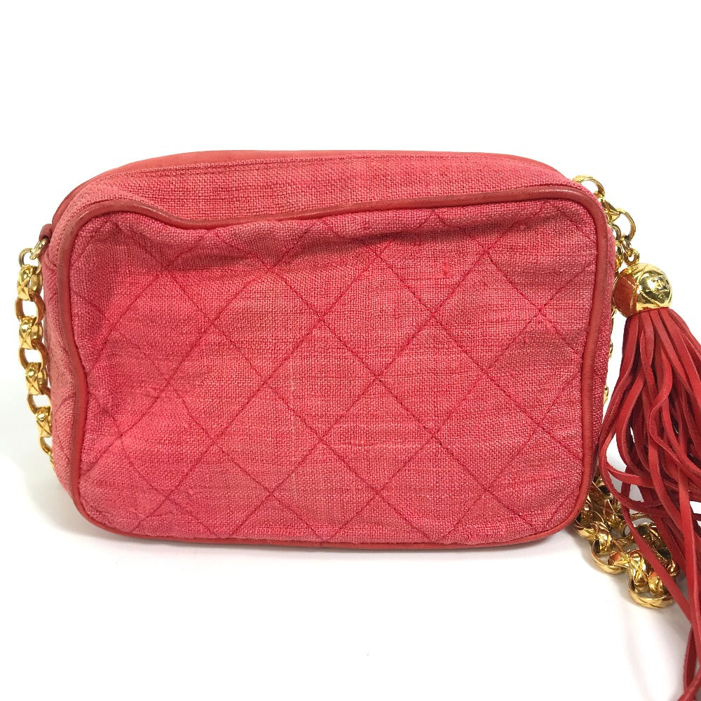 CHANEL CC ココマーク マトラッセ キルティング カバン フリンジ タッセル ショルダーバッグ キャンバス レディース レッド×ゴールド金具