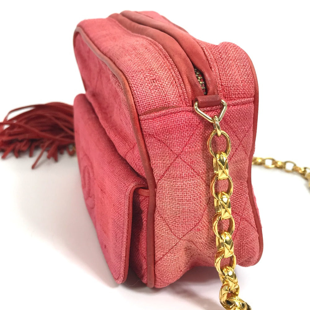 CHANEL CC ココマーク マトラッセ キルティング カバン フリンジ タッセル ショルダーバッグ キャンバス レディース レッド×ゴールド金具