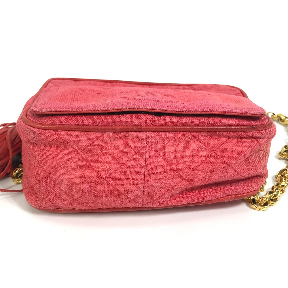 CHANEL CC ココマーク マトラッセ キルティング カバン フリンジ タッセル ショルダーバッグ キャンバス レディース レッド×ゴールド金具