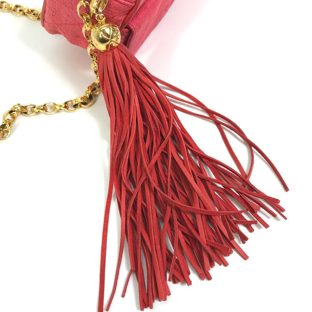 CHANEL CC ココマーク マトラッセ キルティング カバン フリンジ タッセル ショルダーバッグ キャンバス レディース レッド×ゴールド金具