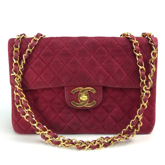 CHANEL CC Coco Mark Deka Matelasse 34 Double Chain Shoulder Bag Suede Women's Bordeaux
