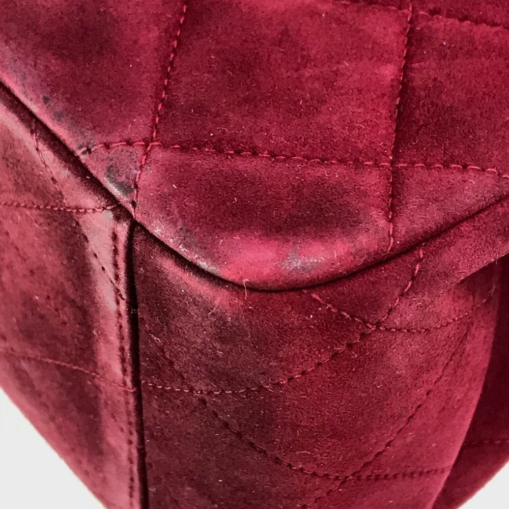 CHANEL CC Coco Mark Deka Matelasse 34 Double Chain Shoulder Bag Suede Women's Bordeaux