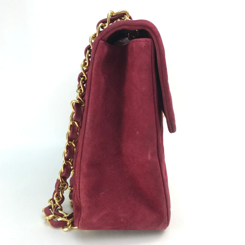 CHANEL CC Coco Mark Deka Matelasse 34 Double Chain Shoulder Bag Suede Women's Bordeaux