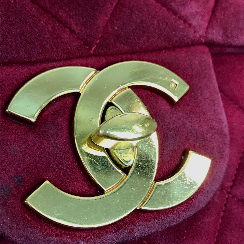CHANEL CC Coco Mark Deka Matelasse 34 Double Chain Shoulder Bag Suede Women's Bordeaux