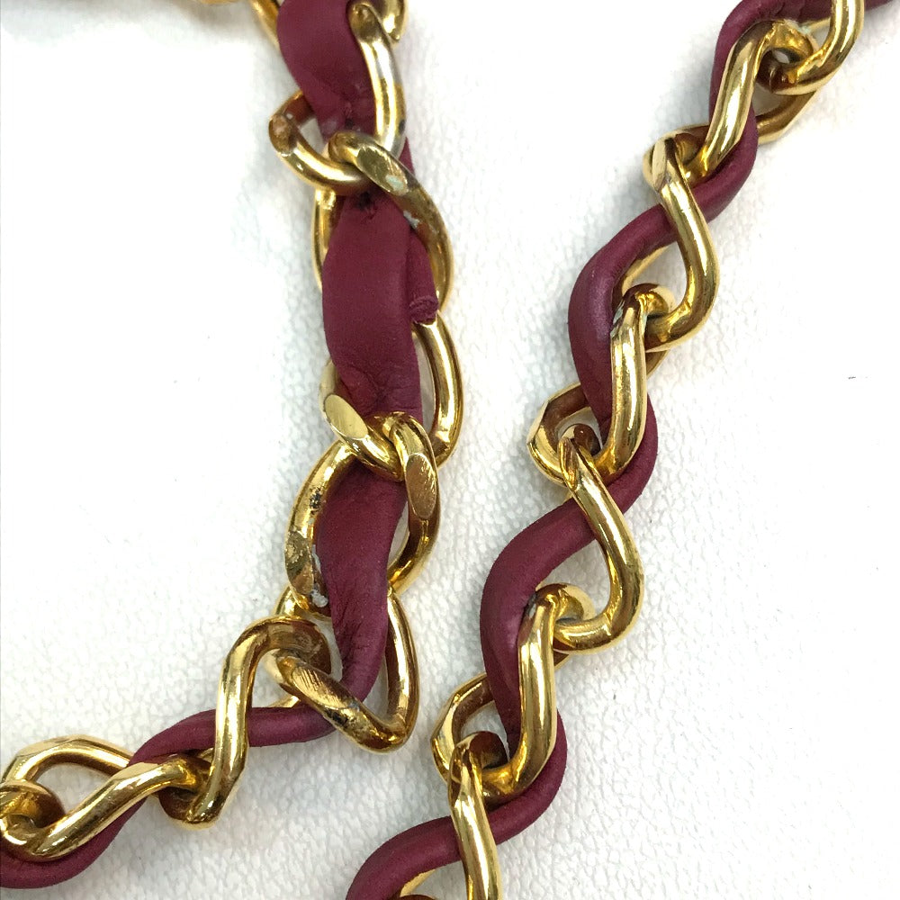 CHANEL CC Coco Mark Deka Matelasse 34 Double Chain Shoulder Bag Suede Women's Bordeaux